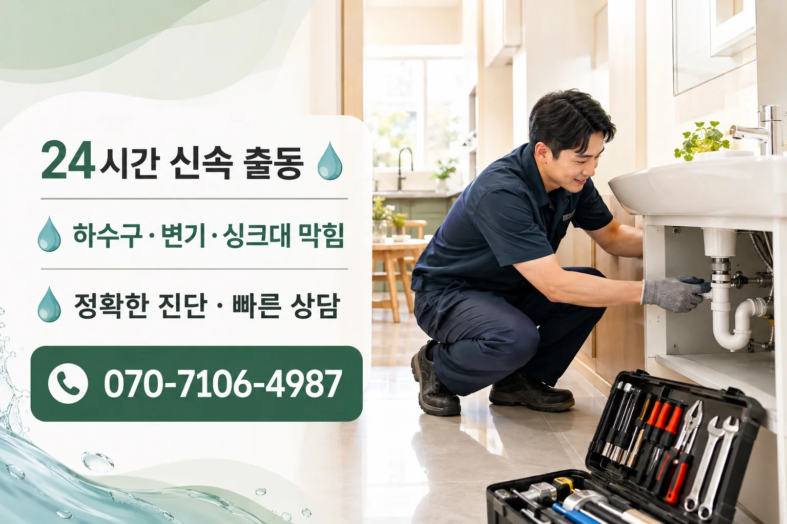 참솔배관 주거 싱크대 배관 점검 서비스 안내